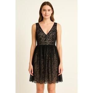 French Connection Black Lace Overlay Dress Women’s 2 Cocktail Party Midi